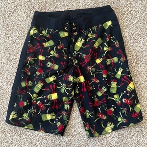 Quicksilver boys board shorts size 27 black red green monster like new 14 kids